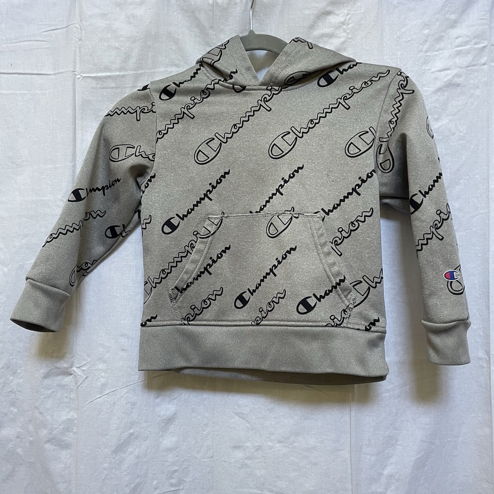 Champion Hoodie Gray All Over Print Sweatshirt Pullover Kids Size 5/6
